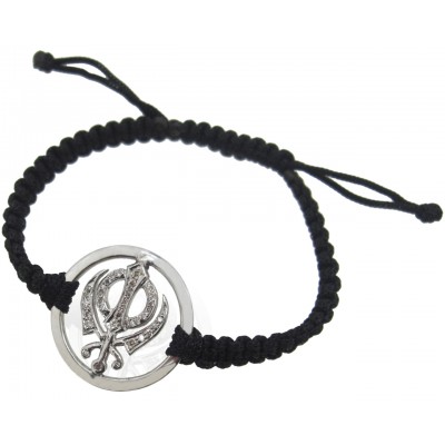 Khanda Bracelet in Silver with Plain Border & Studded with 34 Diamonds